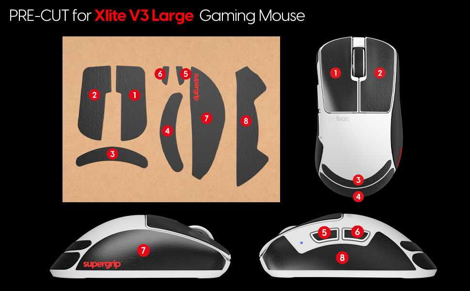 Supergrip eSports grade grip tape for Pulsar Xlite V3 gaming Mouse