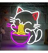 Fortune Cat Ramen Neon Sign for Wall Decor Dimmable Japanese Lucky Cat Noodle LED Light Signs Ani...