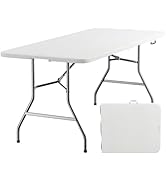 FurniEdge 6ft Folding Table with Handle, Heavy Duty Plastic Table, 300 lbs Portable Table, Reinfo...