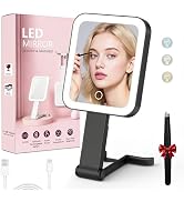 Travel Mirror with Lights, Rechargeable Magnifying Mirror 10X/1X Double-Sided, 3 Color Lighting, ...