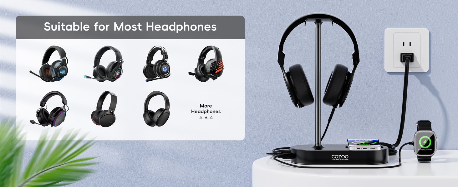 Headphone Stand with Wireless Charging Pad