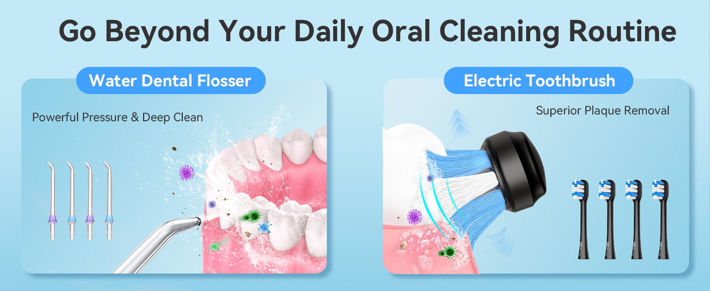 waterflosser and toothbrush for oral cleaning