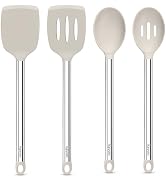 Vayvnt 4PCS Silicone Kitchen Cooking Utensils Set for Nonstick Pan, Khaki | Slotted Solid Turner ...