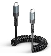 USB C to USB C Coiled Cable 3ft, 60W Fast Charging Short Coiled Type-C Car Cord, Retractable Spri...