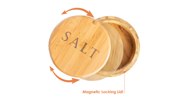 Salt cellar with easy swivel lid and magnetic locking lid