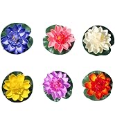 Jizlan 6 Pcs Large Floating Lotus Flowers - Realistic Faux Lotus Flowers with Artificial Lily Pad...
