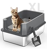 Stainless Steel Litter Box, Extra Large Litter Boxes for Big Cats, XLarge Metal Cat Litter Box wi...