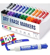 TOMPEN Dry Erase Markers 120 Count 6 Assorted Colors,Chisel Tip Whiteboard Markers for Adults Tea...