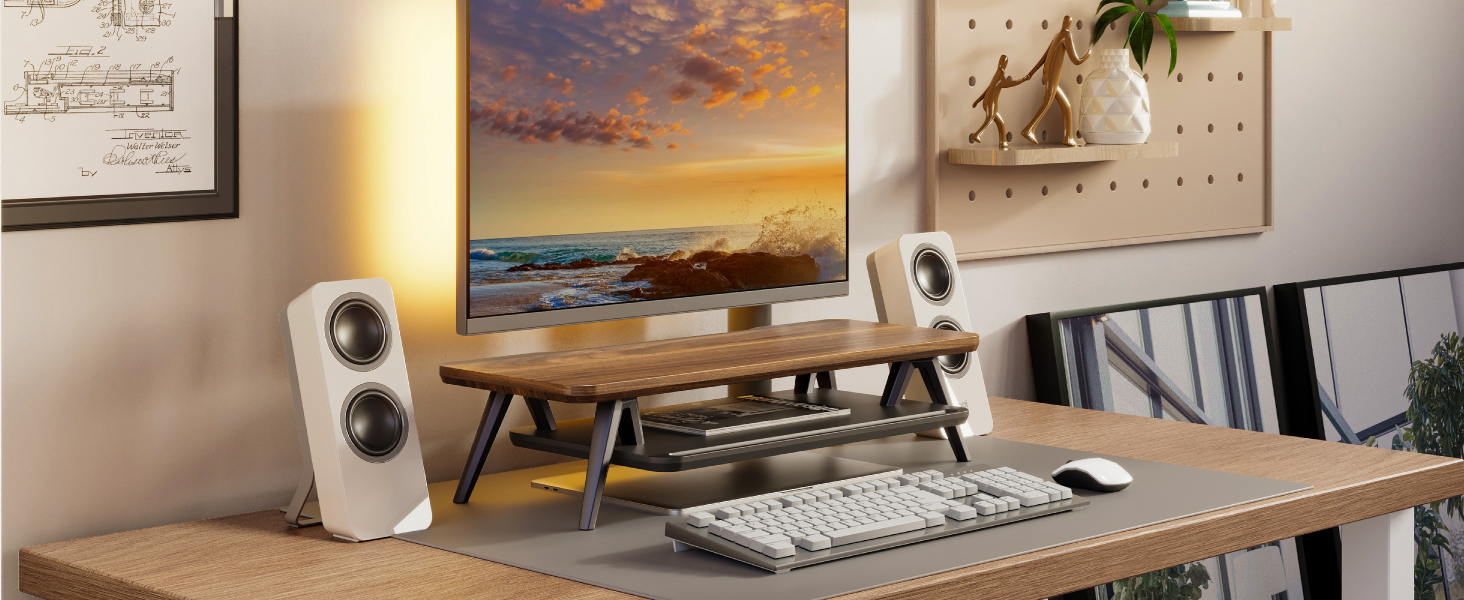 Monitor Stand, Monitor Stands Riser for Desk, 23.6 Inch Wood Desk Shelf with Storage