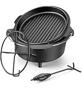 HaSteeL 7 QT Cast Iron Dutch Oven, Large 2 in 1 Camp Pre-Seasoned Deep Pot & Lid Skillet Pan, Hea...
