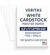 Veritas White Cardstock Printer Paper, 8.5” x 11” Letter Size, Heavyweight 110lb/199gsm, 100 Shee...