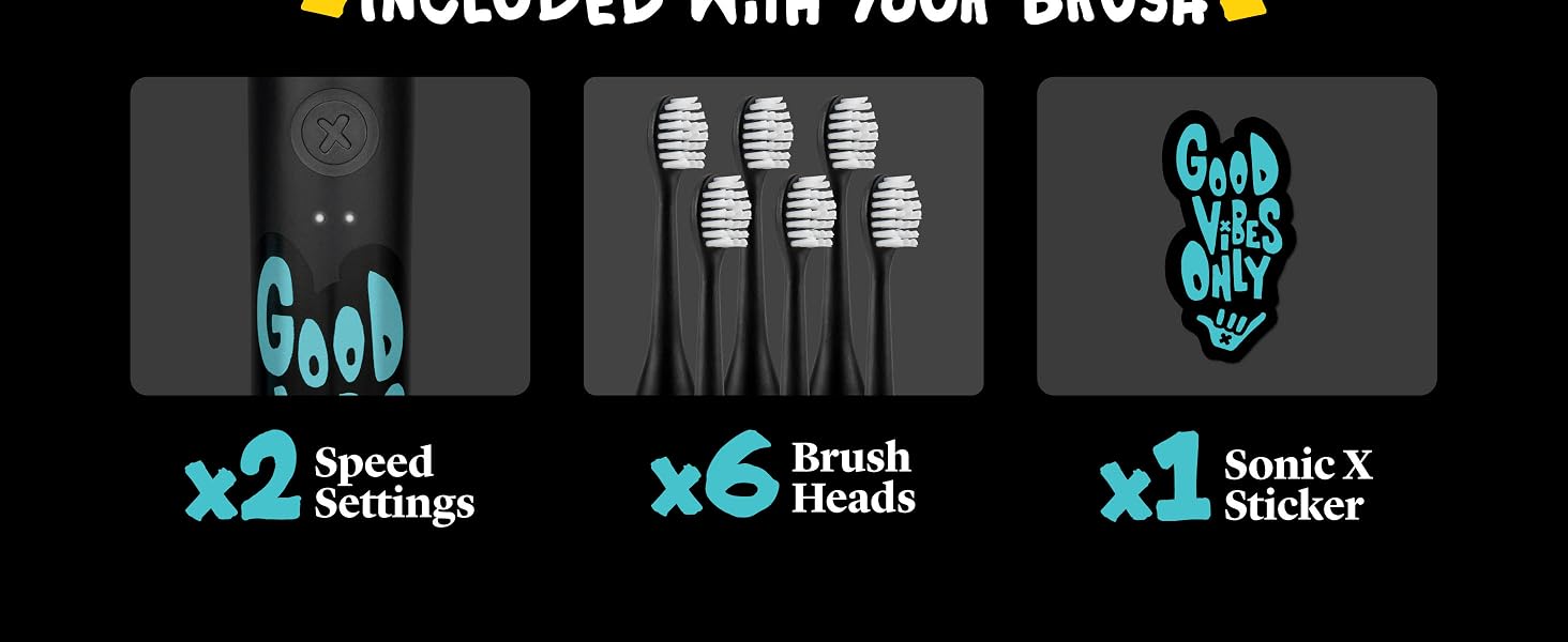 x2 Speed Settings, x6 Brush Heads, x1 Sonic Stikcer