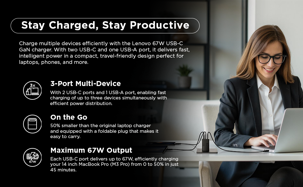 Lenovo 67W GaN USB-C Charger (3 Ports)