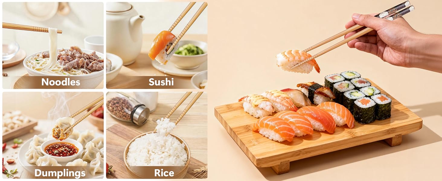 Reusable Bamboo Chopsticks Set with Ceramic Chopstick Rests