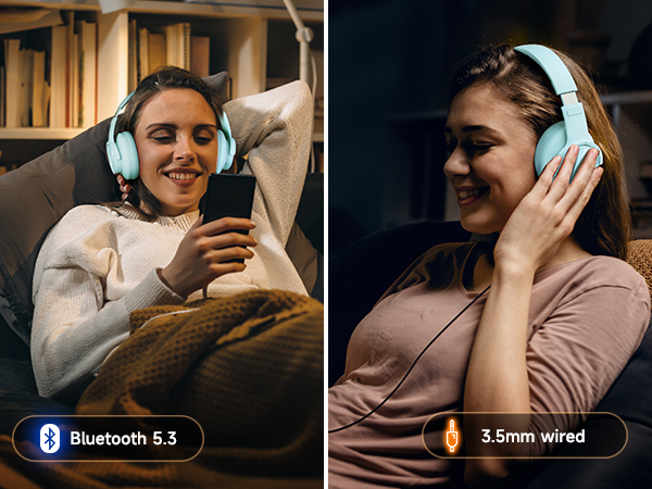 bluetooth headphones wired cyan