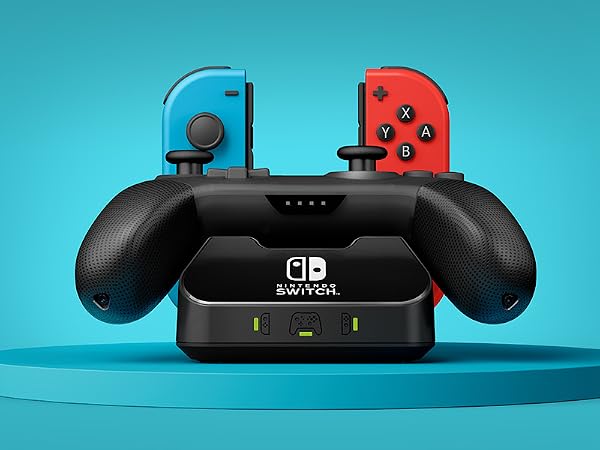The base has lights that indicate if the controllers are fully charged.
