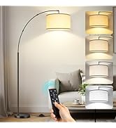 OUTON 81" Arc Floor Lamp, 12W 1080LM LED Dimmable Floor Lamp with 16" Beige Lampshade, Remote Con...
