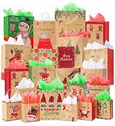 Nihuecne 24 Pack Christmas Gift Bags Assorted Sizes with Tissue Paper (6 Jumbo 15