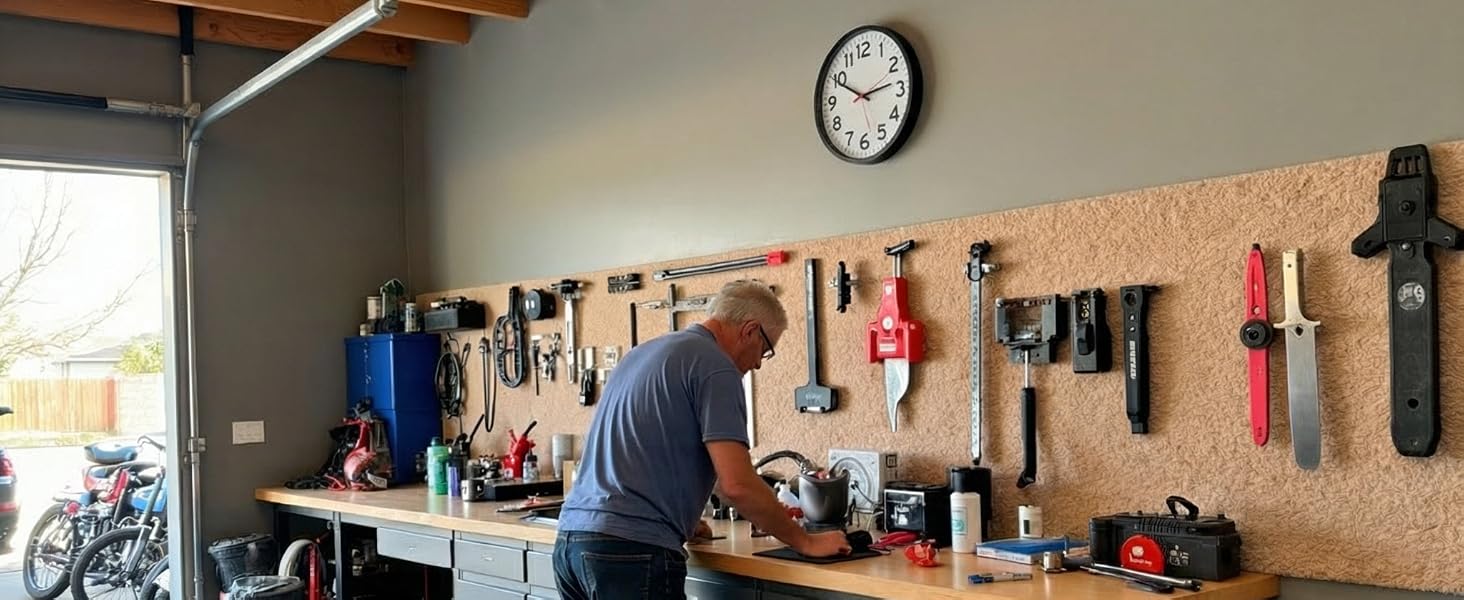 man workshop clock