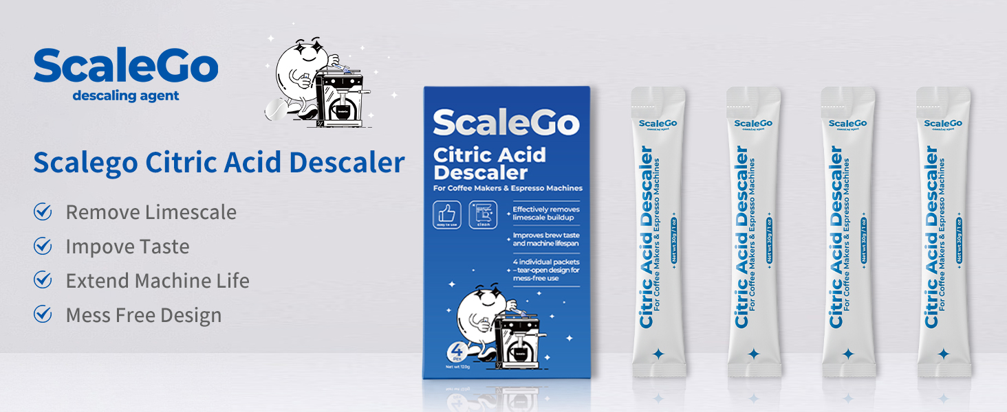 Scalego Citric Acid Descaler remove limescale, improve taste, extend machine life, mess free design