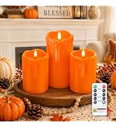 Homemory Orange Drip Real Wax Flameless Candles with Remote Timer, Set of 3 | Fall Candles for Ha...