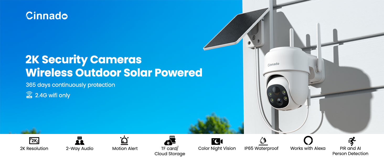 B6 2K Security Cameras Wireless Outdoor Solar Powered