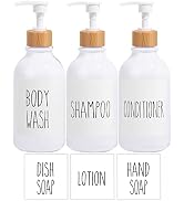 Shampoo and Conditioner Dispenser-Set of 3-16 oz Reusable Pump Bottle Dispenser for Bathroom with...