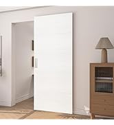 JUBEST 36"x84" Concealed Sliding Barn Door with Horizontal Groove and Soft Close Hardware Kit, Wh...
