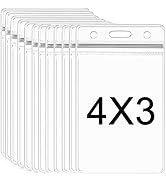 AMUU 12 Pack Badge Holders Large 4x3 Name Badge Holders Clear Plastic Card Protector Large ID Car...