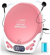 Greadio Discman CD Player with Headphones, Portable Pink CD Player for Car & Home, Rechargeable C...