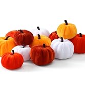 SITUMEIZI 12 Pcs Pumpkins Fake Harvest Velvet Pumpkin Small Rust Orange and White Faux Fabric Foa...