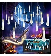 Xavnero 20 Pcs Halloween Ghost Flameless Floating Candles with Wand Remote Timer, Battery Operate...