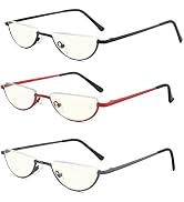 Yiwaeye Half Moon Reading Glasses Anti Blue Light UV, Half Frame Semi Lens Slim Spring Hinge Read...