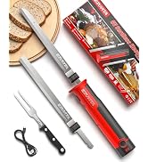 EZUVITA 8V Cordless Electric Knife Set, Fork Included (Red & Black) | Party Knife, Meat & Bread C...