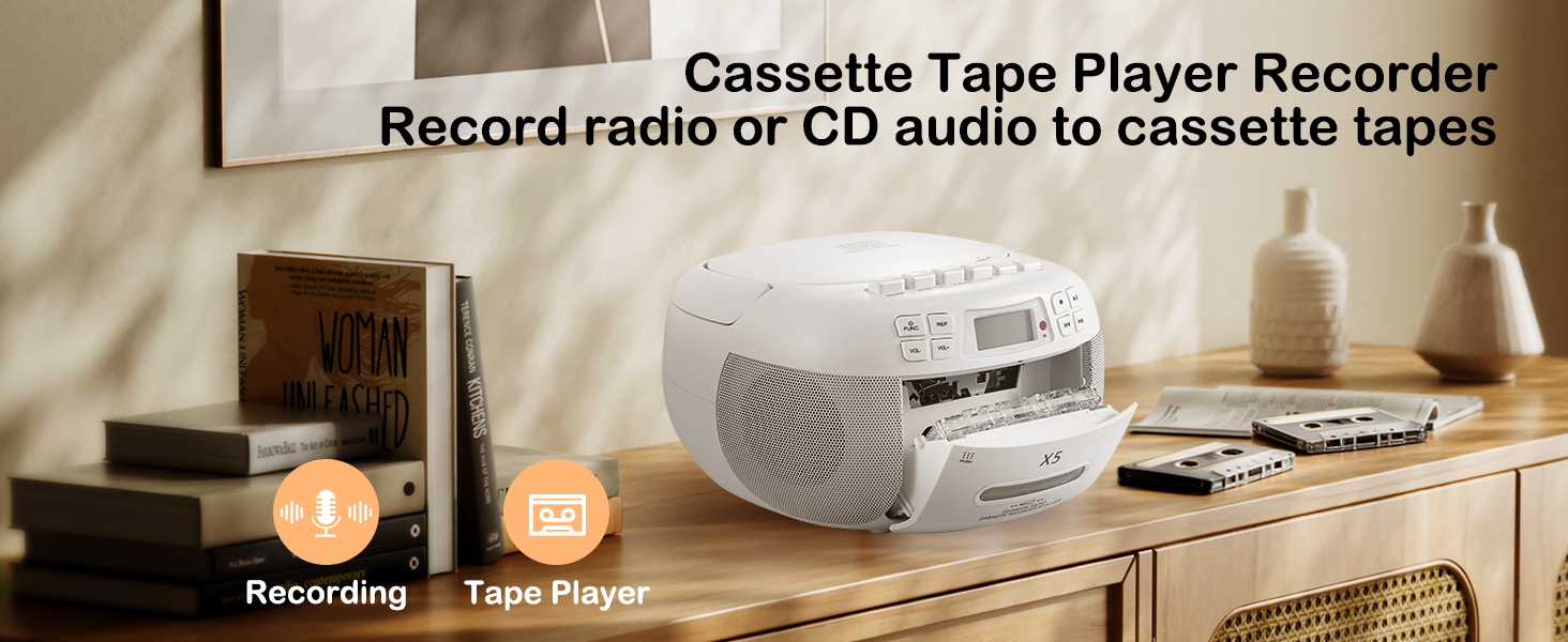Cassette Tape Player Recorder Record radio or CD audio to cassette tapes