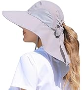 SENWAI Womens Sun Hat Outdoor UV Protection Wide Brim Fishing Hat with Ponytail Hole Neck Flap fo...
