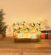 Mkono Mason Jar Lights Centerpiece Table Decor for Dining Room Farmhouse Wood Tray with 3 Jars Fl...