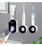 Toothpaste Dispenser Wall Mounted and 2 Pack Toothbrush Holder for Bathroom, Black Automatic Toot...