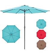 NEWBULIG 10ft Solar Patio Umbrella with 32 LED Lights, Table Market Umbrella with Tilt Adjustment...
