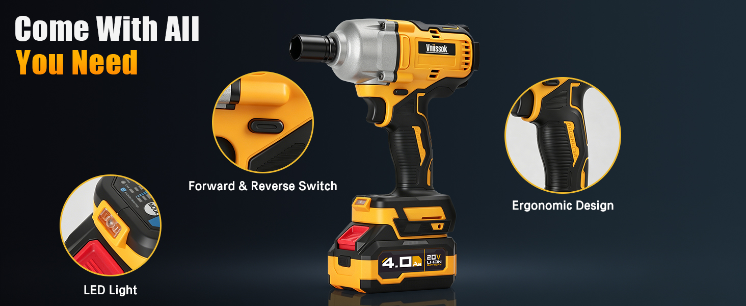 Brushless Impact Wrench with 2x4.0Ah Battery, 1/2" 3-Speed Modes Impact Gun with 4 Sockets