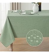 Veblandy Rectangle Tablecloth Linen Textured Waterproof & Stain Resistant Table Cloth Wrinkle Fre...