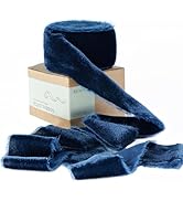 Blue Velvet Ribbon for Gift Wrapping - 1 1/2 Inch 3 Yards Handmade Silk Fabric with Frayed Edge f...