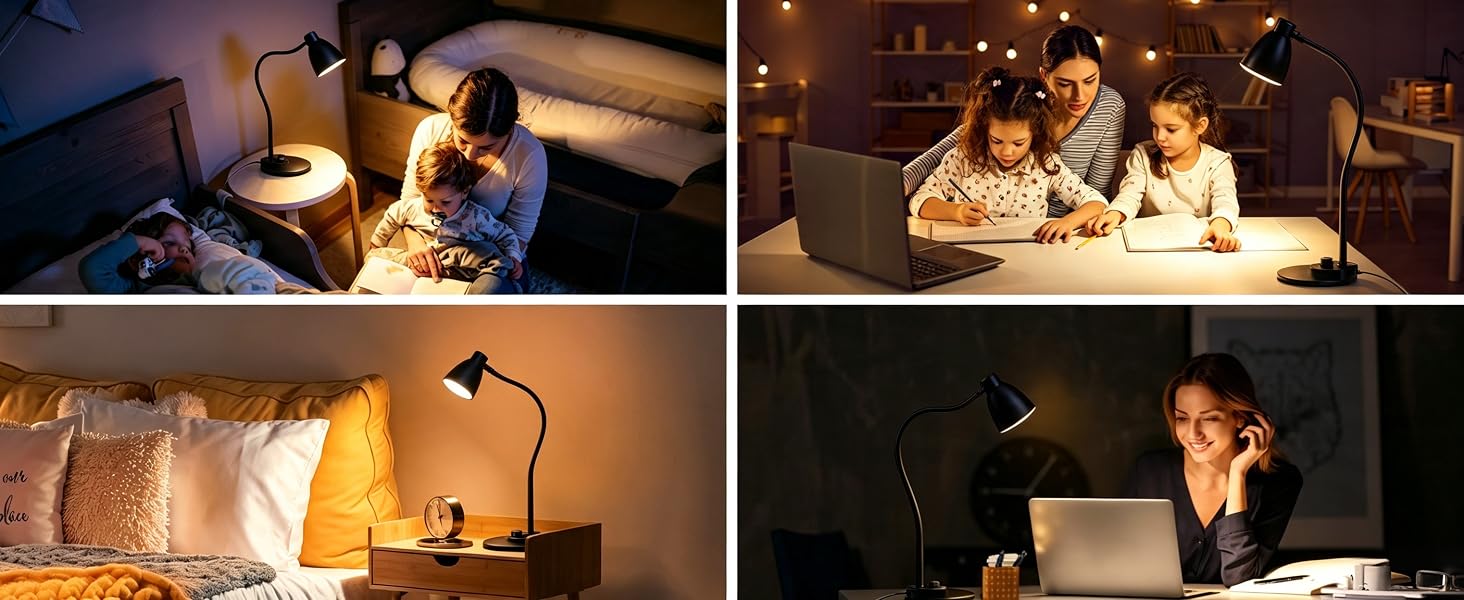 LED Desk Lamp with USB Charging Port Reading Light Task Lamp Black Table Lamp for Bedside Office