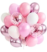 PartyWoo Pink and White Balloons 66pcs 12 Inch Light Pastel Baby Metallic Pearl Pink Matte White ...