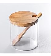 FANTESTICRYAN Clear Glass Condiment Canister with Bamboo Lid & Spoon, Kitchen Storage Container (1)