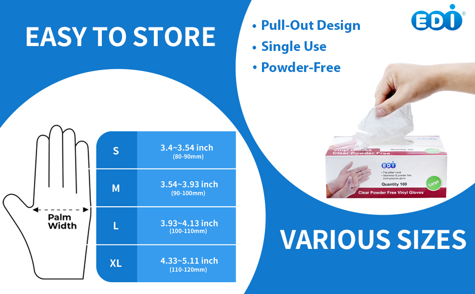 easy to store, pull out deisgn, single use, powder free, various sizes