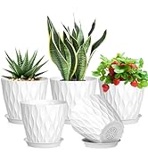 Meowell 7 inch Plant Pots for Indoor Outdoor Plants, 5 Pack Thick Nursery Pots with Drainage Hole...