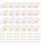 NEBURORA 24Pcs White Handheld Paper Fans 8.3 Inch Hand Held Bamboo Fans Foldable for Wedding Deco...
