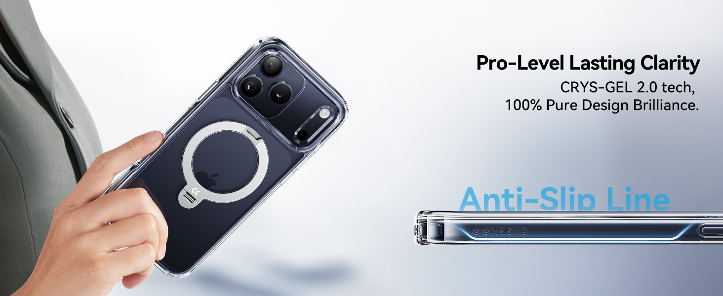 for iPhone 17 Pro Max Case with 360 Spin Magnetic Stand Slim Polished Clear