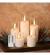 Girimax Clear Glass Flameless Candles with Remote Batteries, Flickering Slim LED Pillar Candles S...
